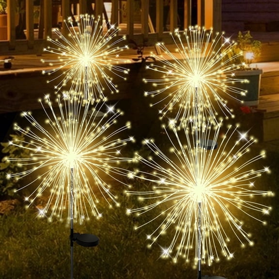 RICAN Solar Garden Lights Outdoor Decorative, 4 Pack Firework Garden Stake Lights Solar Powered, DIY Bendable Copper Wire Waterproof for Garden, Yard, Patio, Flower Bed, Chiristmas Decor