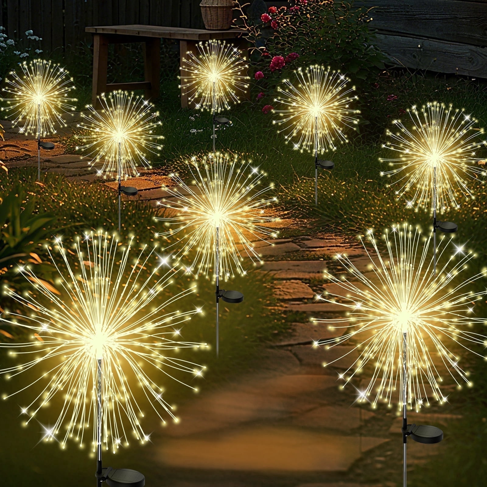 RICAN Solar Garden Lights Outdoor Decorative, 8 Pack Firework Garden Stake Lights Solar Powered, DIY Bendable Copper Wire Waterproof for Garden, Yard, Patio, Flower Bed, Chiristmas Decor