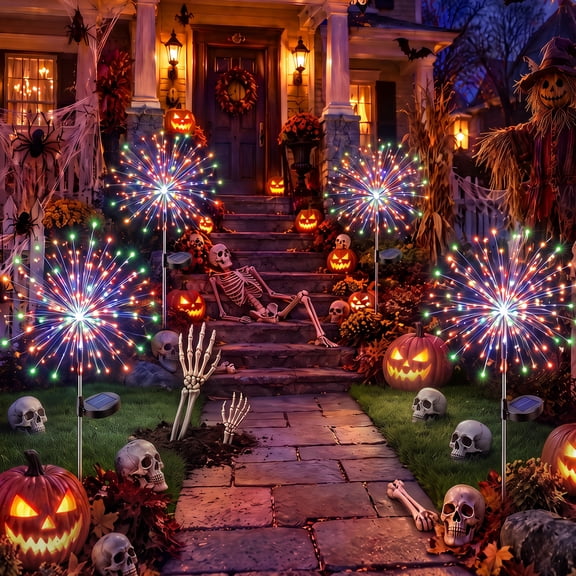 Solar Halloween Lights Outdoor, 4 Pack Solar firework Lights With DIY Bendable Copper Wire, 120 LED Solar Garden Lights Waterproof for Outdoor, Garden, Patio, Chiristmas Decoration