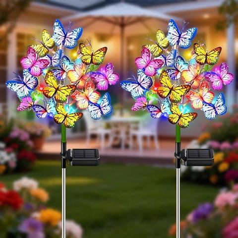 Rirool Solar Butterfly Garden Stake Lights Outdoor, 2 Pack 17 Butterfly Multicolor LED Solar Lights Waterproof Decorative Yard Lights for Lawn Patio Pathway Garden Gifts for Women