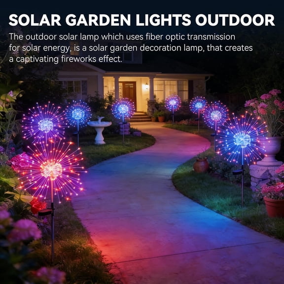 Solar Garden Lights Outdoor,Waterproof Garden,2 Pack 200 LED Twinkling Firework Lights Decorative with 8 Modes,Decor for Yard Patio Pathway Lawn for Yard Outside Fairy Decorative (Colorama-2Pack)