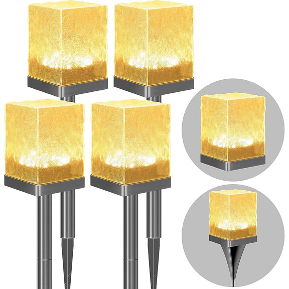 Solar Garden Lights Outdoor, Waterproof Pathway Light Featuring Crystal-Clear Ice Brick, Multi-use Landscape Decoration Ground Lighting Solar Powered Lawn Lamp (Warm White)