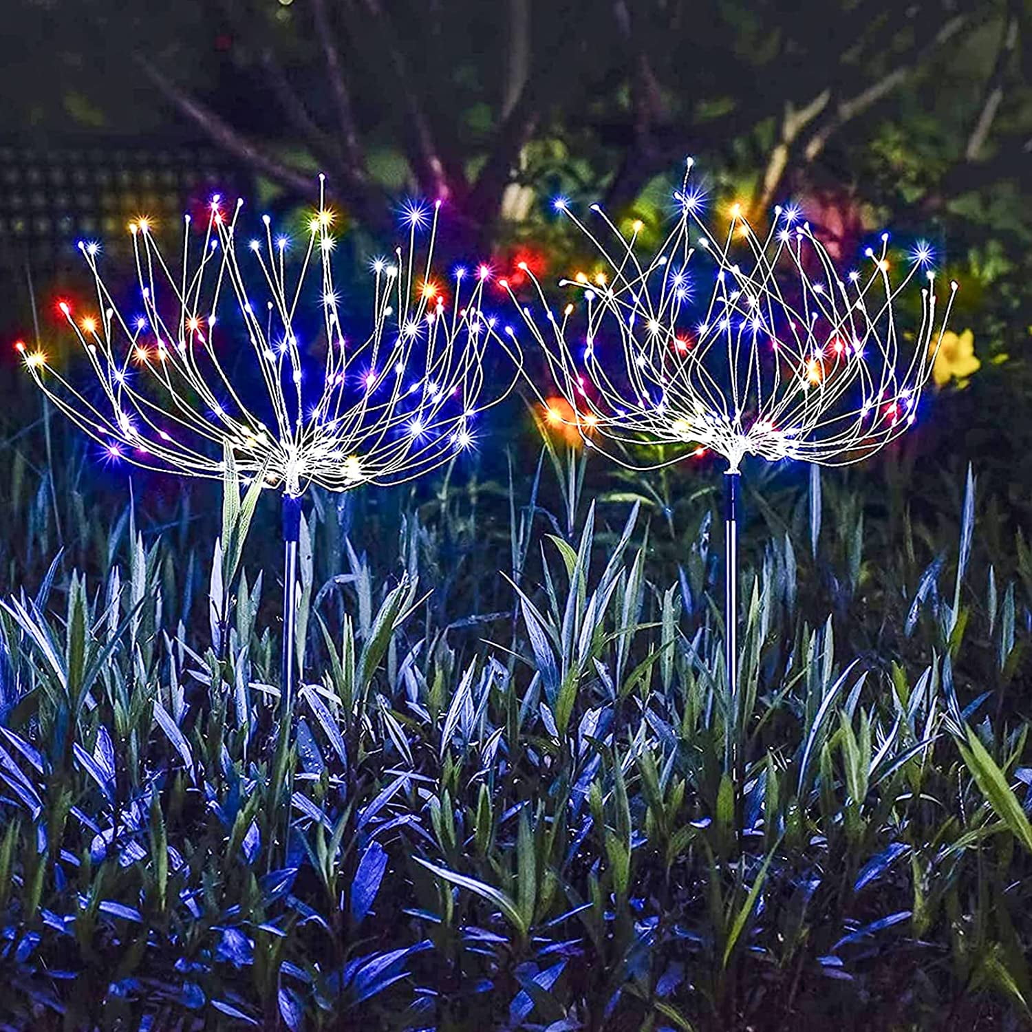 Solar Garden Lights Solar Firework Lights 120 LED 2 Pack, Waterproof Solar Lights Outdoor Garden Fairy for Outside Landscape, Yard Decor, Lawn, Patio, Christmas Decoration Parties (Colorful)