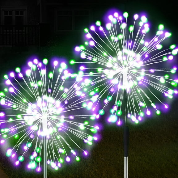 Solar Garden Lights Solar Firework Lights, 2 Pack 120 LEDs 2 Lighting Modes Solar Lights Outdoor Waterproof for Garden Patio Walkway Pathway Party Wedding Christmas Decorative - Green and Purple