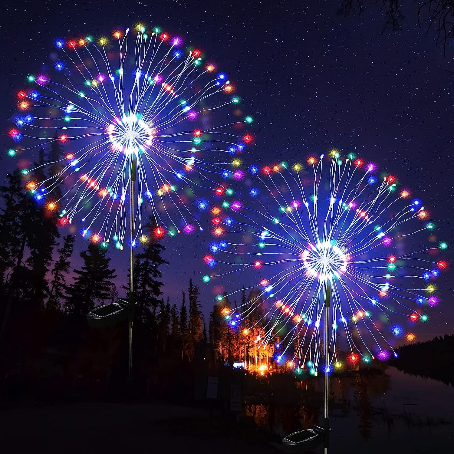 Solar Garden Lights Solar Firework Lights, 2 Pack 120 LEDs 2 Lighting Modes Waterproof Solar String Light for Garden Patio Walkway Pathway Party Wedding Decorative - Colorful