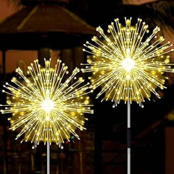 Solar Garden Lights Solar Firework Lights, 2 Pack 135 LEDs 2 Lighting Modes Solar Lights Outdoor Waterproof for Garden Patio Walkway Pathway Party Wedding Christmas Decorative - Warm White