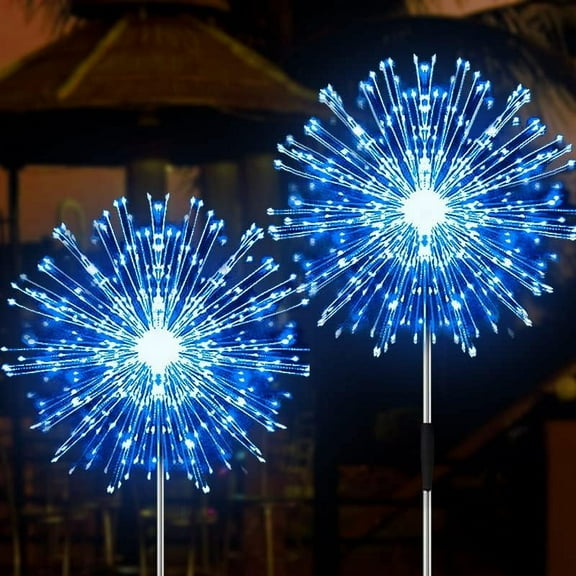 Solar Garden Lights Solar Firework Lights, 2 Pack 150 LEDs 2 Lighting Modes Solar Lights Outdoor Waterproof for Garden Patio Walkway Pathway Party Wedding Christmas Decorative - Blue