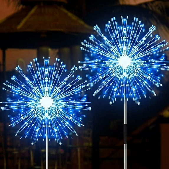Solar Garden Lights Solar Firework Lights, 2 Pack 180 LEDs 2 Lighting Modes Solar Lights Outdoor Waterproof for Garden Patio Walkway Pathway Party Wedding Christmas Decorative -Blue