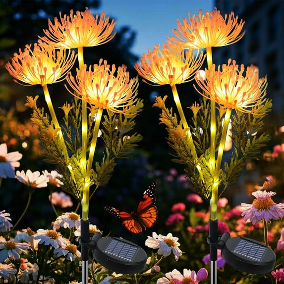Rirool Solar Flower Lights Outdoor (2 Pack) - Upgraded Monocrystalline Solar Panel, Glowing Flowers & Stems, 8-12H Auto On/Off, Waterproof Garden Decor for Yard, Pathway, Gift