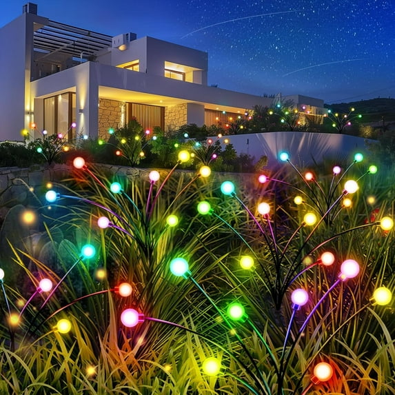 Solar Garden Lights Total 20 LED RGB Multicolor Lights Outdoor Firefly & Swaying Lights Wind-Powered, Waterproof Pathway Decoration - 2 Pack