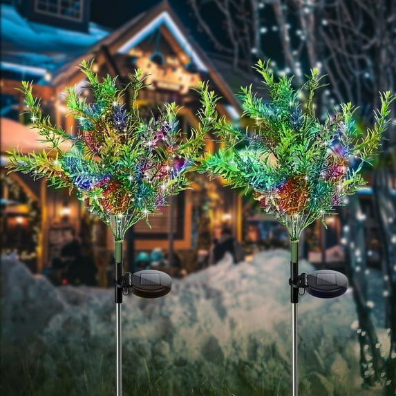 GLUAAE Solar Garden Lights Tree Outdoor,Solar Christmas Tree Lights,Solar Pathway Lights,Lawn Flickering Pine Lights Solar Christmas Lights Outdoor Waterproof for Yard Decorations(2PCS)