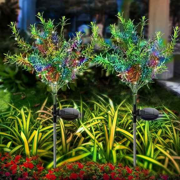 Solar Garden Lights Tree Outdoor Multi-Color Changing LED Stake Lights Flower for Garden, Patio, Yard and Decoration Solar Flickering Tree Lights (Tree,2 Pack)