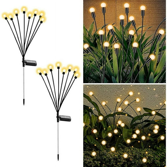 Solar Garden Lights, Upgraded 8LED Firefly Lights Solar Outdoor Waterproof, Swaying Lights Decoration, Warm White 2PCS