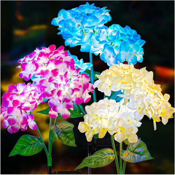 Solar Garden Lights - Upgraded Version Outdoor Lights, Colorful Hydrangea Flower Light for Yard Decor, Garden Decoration, Two Lightning Modes & Enlarged Solar Panel