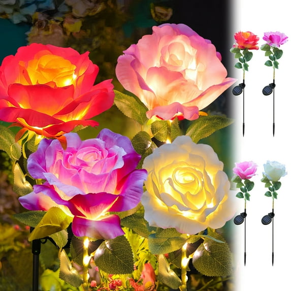 Solar Garden Lights, Waterproof LED Rose Ground Lights for Outdoor Decor, Solar Powered Lawn Lights with Simulation Rose Design, Durable Weatherproof Landscape Lighting for Garden Pathway