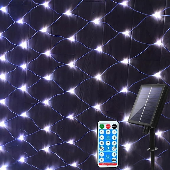Solar Garden Net Lights with Remote, 1.5x1.5M 96LED Mesh Fairy String Lights, 8 Modes Waterproof Auto ON/Off, Decorative Lights for Outdoor Bushes, Fence, Patio, Backyard