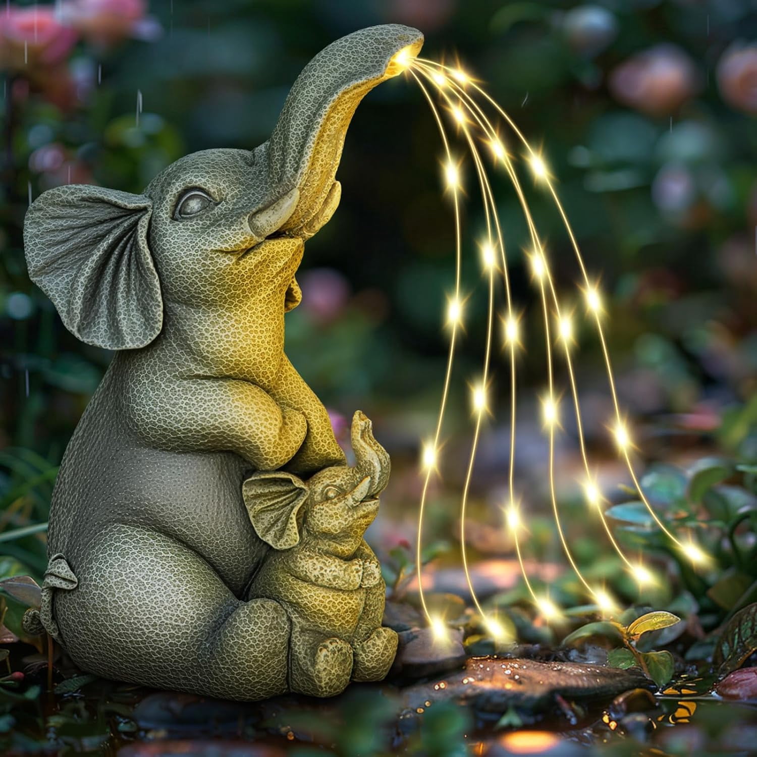 Solar Garden Outdoor Statue with 30 LED Lights - Lawn Decor Elephant ...