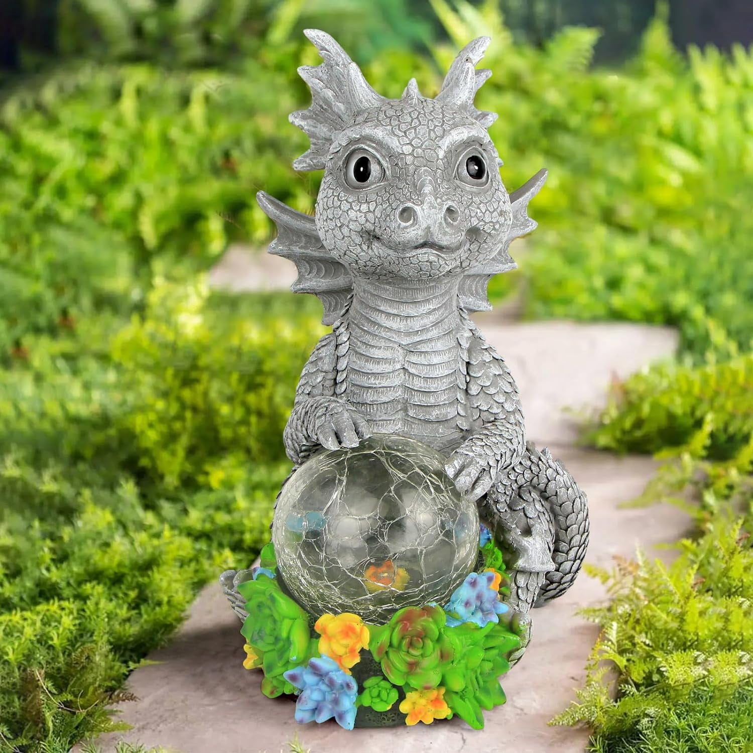 Unique Solar Statues Solar Garden Outdoor Statues Dragon Holding Magic Orb with Solar LED ...