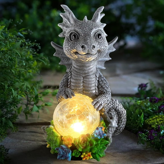 Solar Garden Outdoor Statues Dragon Holding Magic Orb with LED Lights - Lawn Decor Statue for Patio, Balcony, Yard Ornament,Unique Gifts Mom Grandma