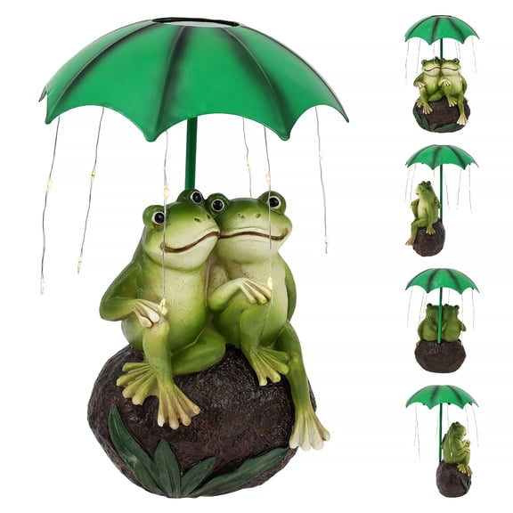 Solar Garden Outdoor Statues Frog,Miniature Frog Garden Statue, with LED Light and Umbrella - Lawn Decor for Patio, Balcony, Yard Ornament ,Gifts Valentines Day Decorations Fairy Garden Accessories