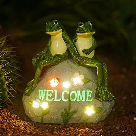 Solar Garden Outdoor Statues Frog with Succulent and 7 LED Lights - Lawn Decor for Patio, Balcony, Yard Ornament - Chrismtas Gifts for Mom Grandma