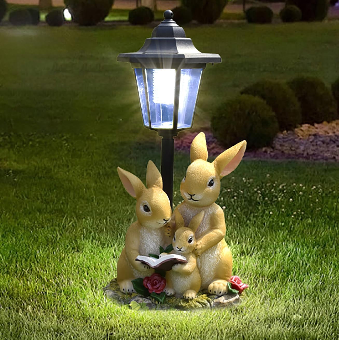 Solar Garden Outdoor Statues Rabbit Family with Light, Outside-Outdoor ...