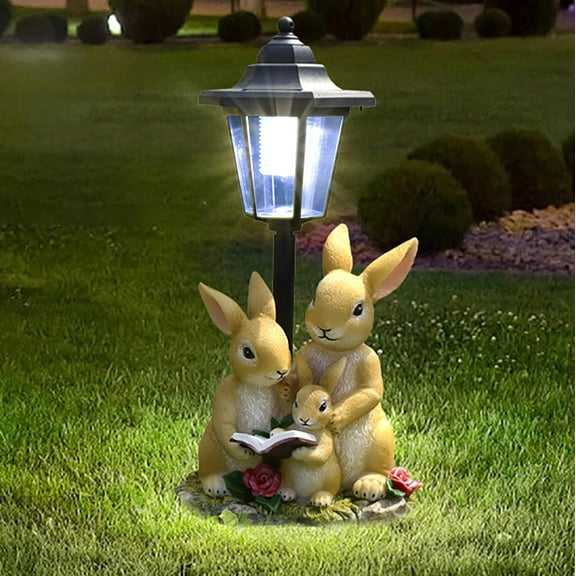 Solar Garden Outdoor Statues Rabbit Family with Light, Outside-Outdoor Decorations Rabbit Statue for Patio Yard Lawn Walkway Ornaments Clearance Gifts for Mom Grandma Birthday