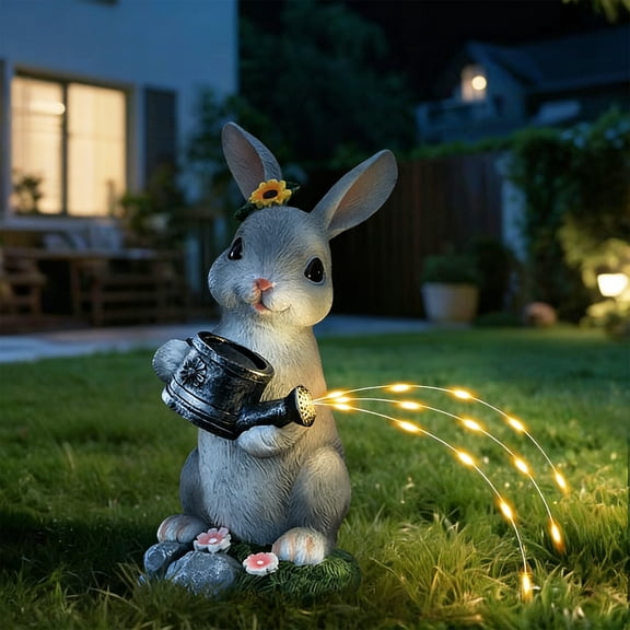 Solar Garden Outdoor Statues Rabbit,Resin Bunny Figurine Decorations with Solar Lights - Solar-powered Rabbit Lamp,Lawn Decor for Patio,Balcony – Yard Ornament Gifts for Mom and Women