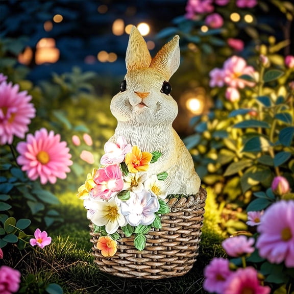 Solar Garden Outdoor Statues Rabbit,Resin Bunny Figurine Decorations with Solar Lights - Solar-powered Rabbit Lamp,Lawn Decor for Patio,Balcony – Yard Ornament Gifts for Mom and Women