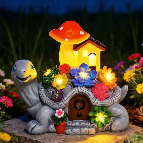 Solar Garden Outdoor Statues Turtle with 7 LED Lights, Outside Yard Decor Tortoise Ornaments for Patio, Lawn, Balcony, Home, Mom Birthday Gifts Women Grandma