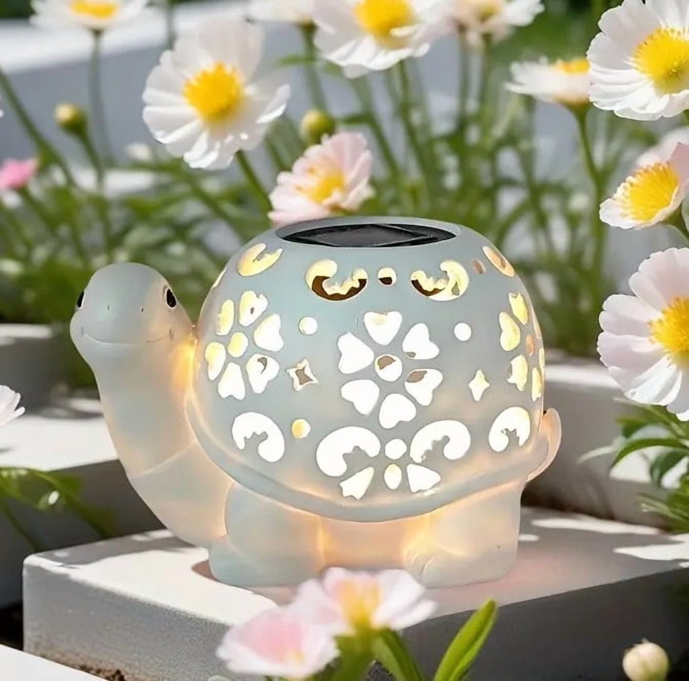 Solar Garden Outdoor Statues Turtle with LED light, Turtle Decor Tortoise Sculpture for Patio, Balcony, Yard Ornaments, Turtle Graden Statue for Outside, Unique Housewarming Gifts, Mom Gifts