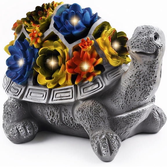 Solar Garden Outdoor Turtle Statue with Succulent and 7 LED Solar Lights Lawn Decor Tortoise for Patio, Balcony, Yard, and Outdoor Solar Lantern