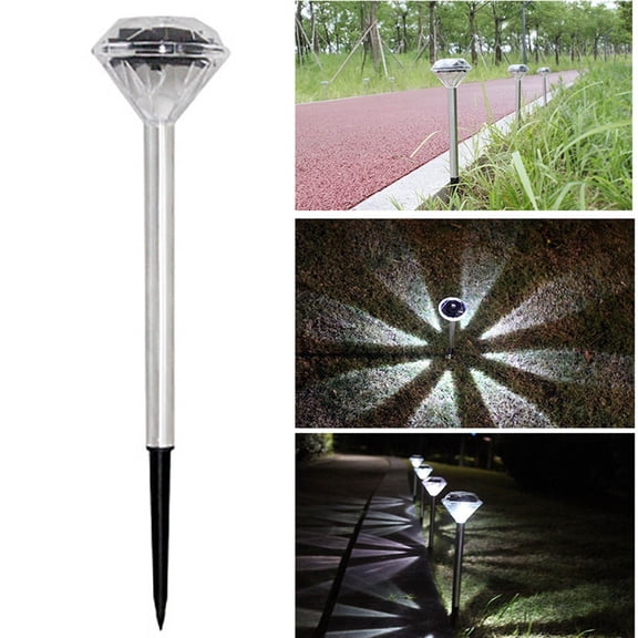 Solar Garden Pathway Lights Stainless Steel Diamond Stake Lamp, White/Warm/Color LED, Outdoor Fence Projection Lighting for Yard, Lawn, Walkway