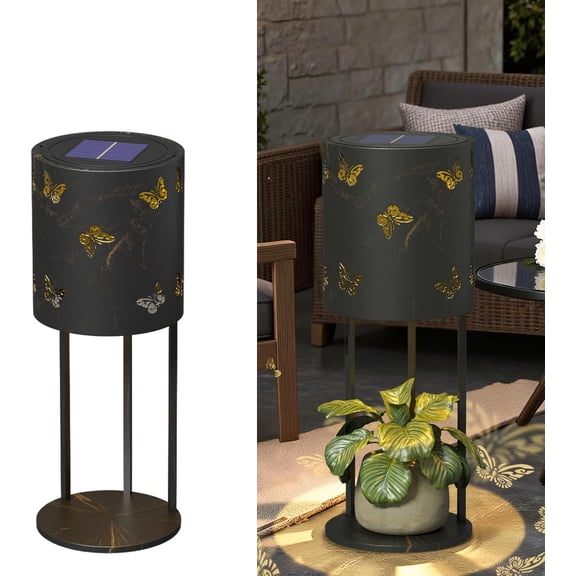 Solar Garden Plant Lights: Outdoor Waterproof Decorative Lamp with Flower Stand, Solar-Powered Yard Patio Outside Floor Decoration Lantern with Butterfly Pattern for Festival Decor