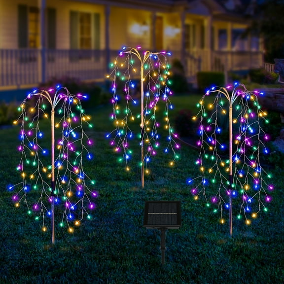 Solar Garden RGB Light,360 LED Firework Lights Color Christmas Garden Light with Twinkling,Three Lights Connection Landscape Light,Outdoor Waterproof Path Light for Garden Yard Party Decoration Gifts