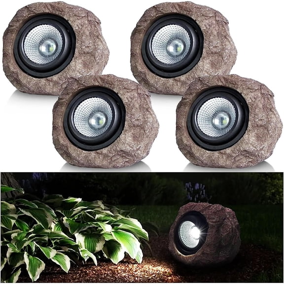 Solar Garden Rock Lights Outdoor - IP65 LED Waterproof Solar Spotlight, Solar Powered Landscape Lights Decorative Garden Stone Light for Pathway, Walkway, Yard, Patio (4 Pack)