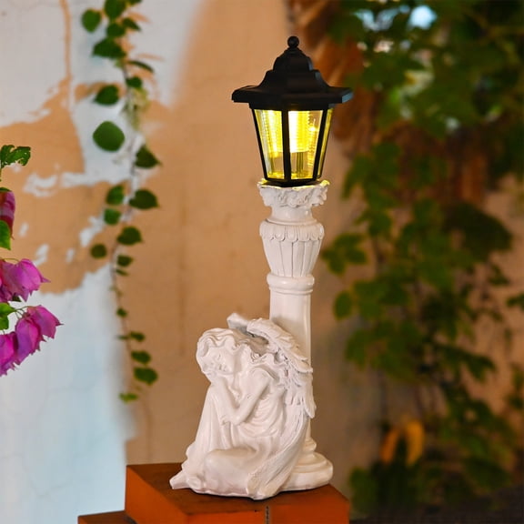 Solar Garden Roman Column Decorative Sculpture Courtyard Hexagonal Lamp Outdoor Resin Solar Light Pillar for Garden Path Patio Lighting, 6.29x6.49x18.11 in