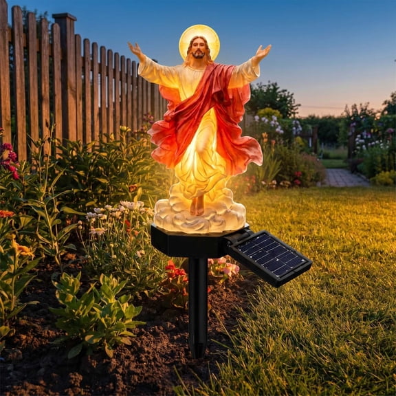 Solar Garden Stake Light with Warm LED - Elegant Religious Statue for Outdoor Decor, Adjustable Solar Panel for Automatic Lighting, Weatherproof Design Ideal for Yards, Cemeteries, and Memorials