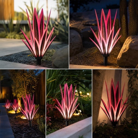 Solar Garden Stake Light with Pink Agave Flower Design, LED Outdoor ...