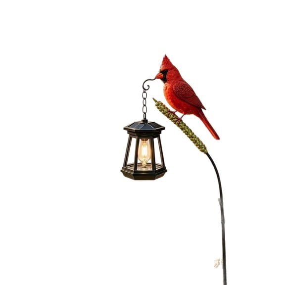 Solar Garden Stake Lights, Cardinal Red Bird Hanging Solar Lantern, Waterproof Auto Dusk LED Warm Light Outdoor Landscape Decor Lamp for Yard Lawn Walkway, Thoughtful Gift for Bird Lovers