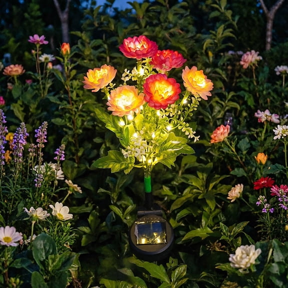Solar Garden Stake Lights IP65 Waterproof Warm LED Solar Flower Pathway Lights Auto Dusk To Dawn Decorative Landscape Lighting for Yard Lawn Patio Flower Bed