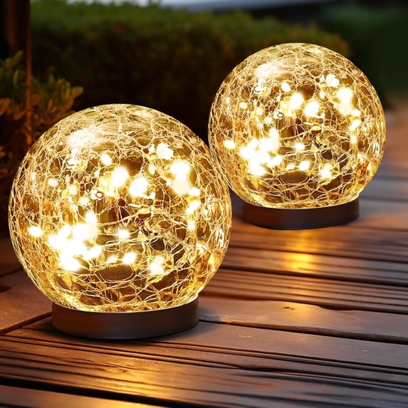 Solar Garden Stake Lights Outdoor Waterproof, Cracked Glass Ball Decorative Ground Lights for Yard Pathway, LED Landscape Lighting for Patio Lawn Garden Decor, 1 Pack
