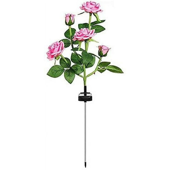 Solar Garden Stake Lights, Rose Flowers Lights LED Yellow Solar Stake Lights with 5 Roses Waterproof for Garden, Yard, Christmas Pathway, Grave Decor(1 Pack-Pink)