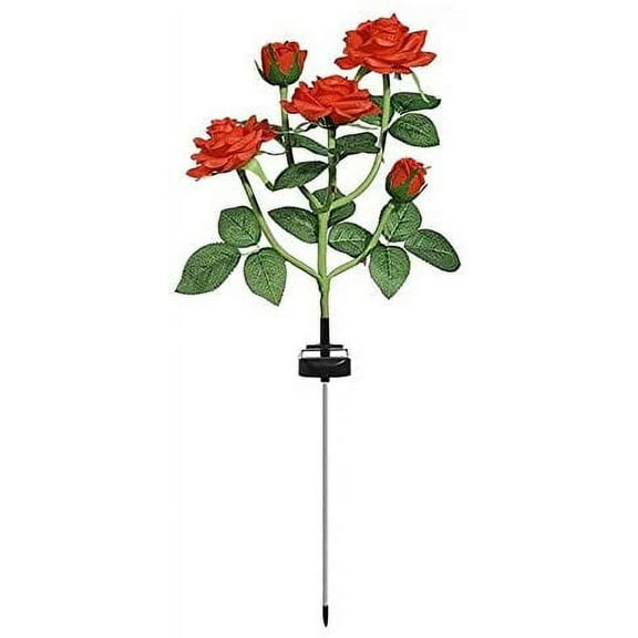Solar Garden Stake Lights, Rose Flowers Lights LED Yellow Solar Stake Lights with 5 Roses Waterproof for Garden, Yard, Christmas Pathway, Grave Decor(1 Pack-Red)