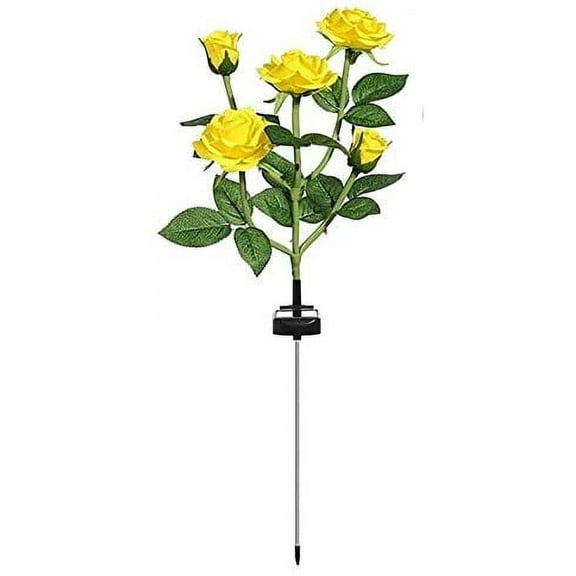 Solar Garden Stake Lights, Rose Flowers Lights LED Yellow Solar Stake Lights with 5 Roses Waterproof for Garden, Yard, Christmas Pathway, Grave Decor(1 Pack-Yellow)