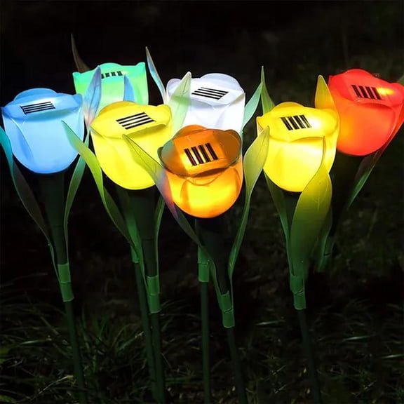 Solar Garden Stake Night Lights, Artificial Solar Forever Tulip Flowers Lamp, Waterproof Landscape Lighting for Yard Lawn Patio Walkway