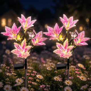 Oziral Solar Outdoor Lights for Yard, 2 Pack Outside Garden Decor Pathway Purple Flower Light, Waterproof LED Solar Lamp with 8 Lighting Modes