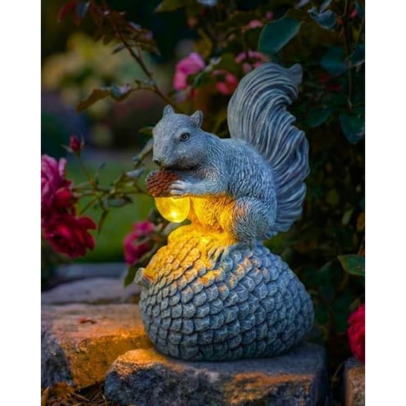 Solar Garden Statue Hand-Painted Resin Squirrel on Pinecone with Glowing LED Acorn Charming Yard, Patio & Balcony Decor Gift for Mom, Grandma & Garden Lovers$$Garden & Patio