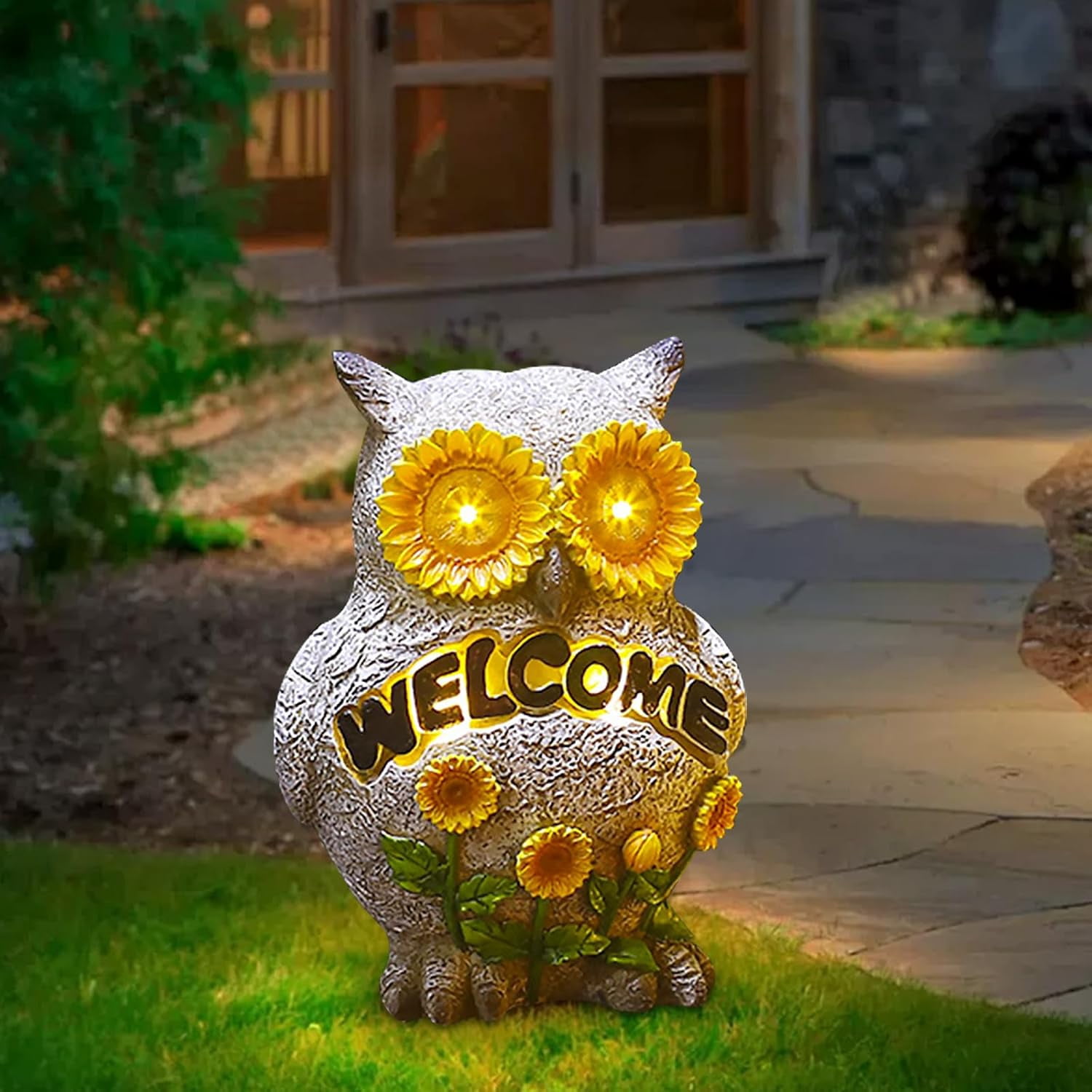 Solar Garden Statue Light, Owl Outdoor Sculpture Figurine Statue with ...