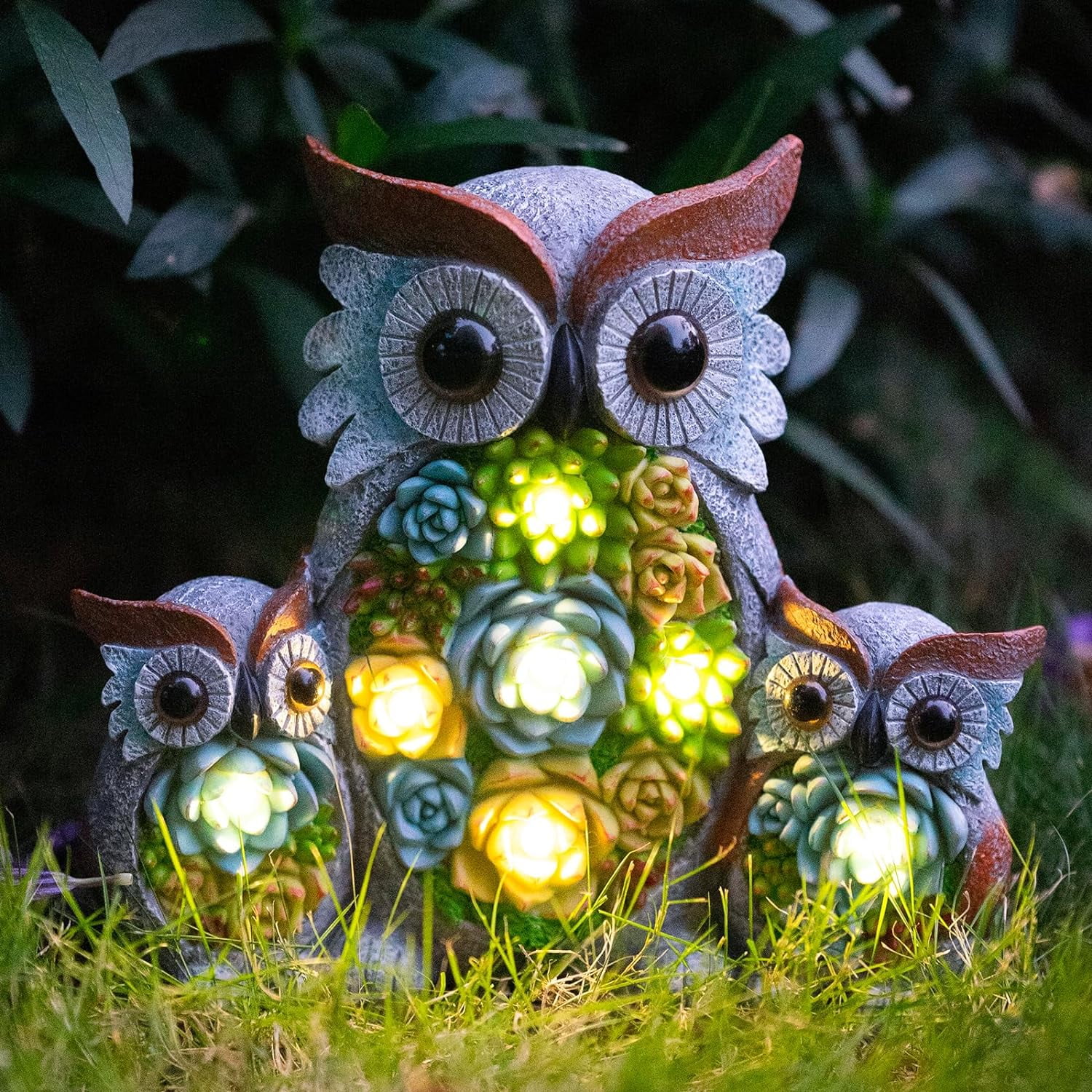 Solar Garden Statue Lights Owl Figurine with LED Lights, Waterproof